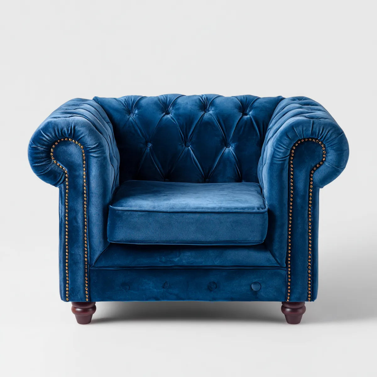 Fotel, Chesterfield krzesło niebieski poliester aksamit olej 110 x 90 x 78 cm z kapinacją