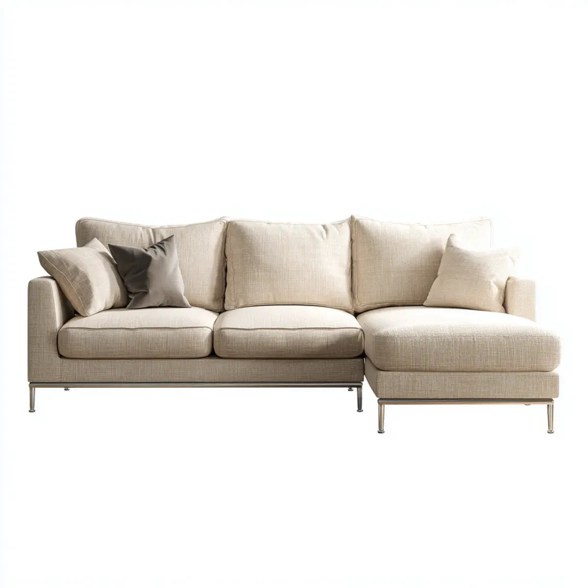 Sofa, Kanapa narożna z rekamierem w prawym beżu 270 x 160 x 85 cm tapicerka poliestrowa kształt litery L
