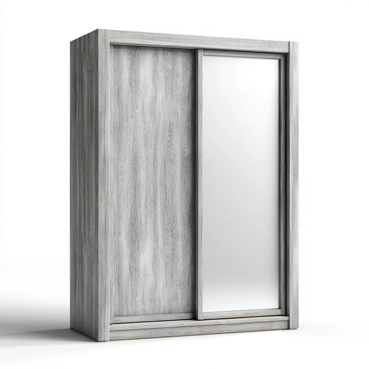 Szafa, Szara szafa przesuwna z lustrem 120 x 60 x 200 cm w prostokątnym panelu melaminowym