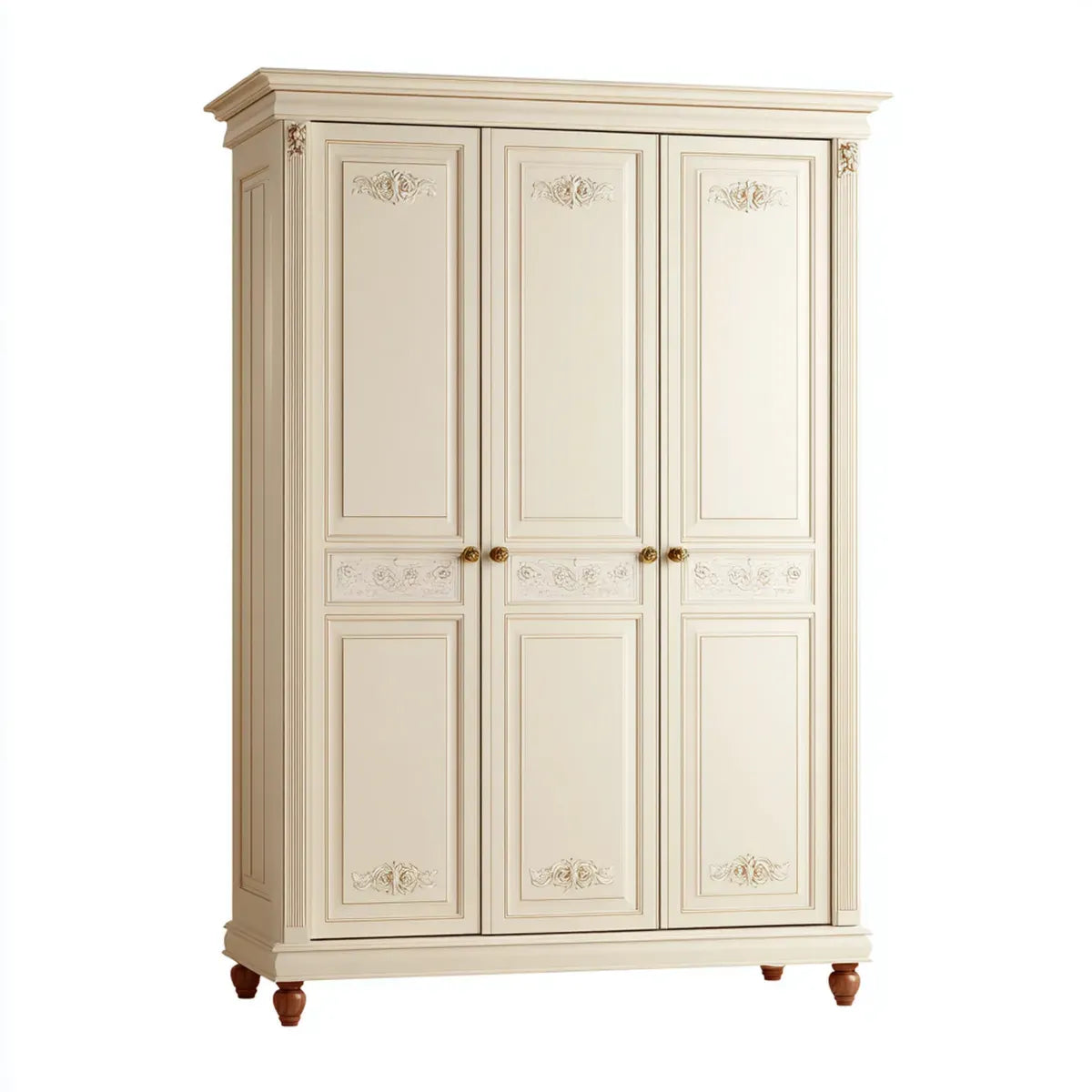 Szafa na ubrania 3 drzwi z kości słoniowej 180 x 60 x 220 cm w MDF i prostokątnym drewnie litym