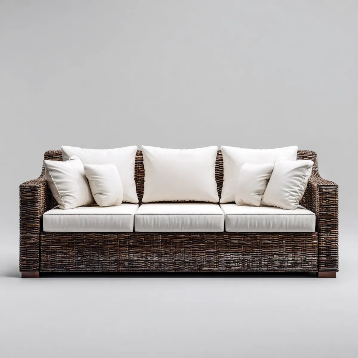 Sofa ogrodowa, Taras 3-osobowy sofa Brązowy biały 220 x 85 x 78 cm prostokątna PE- rattan
