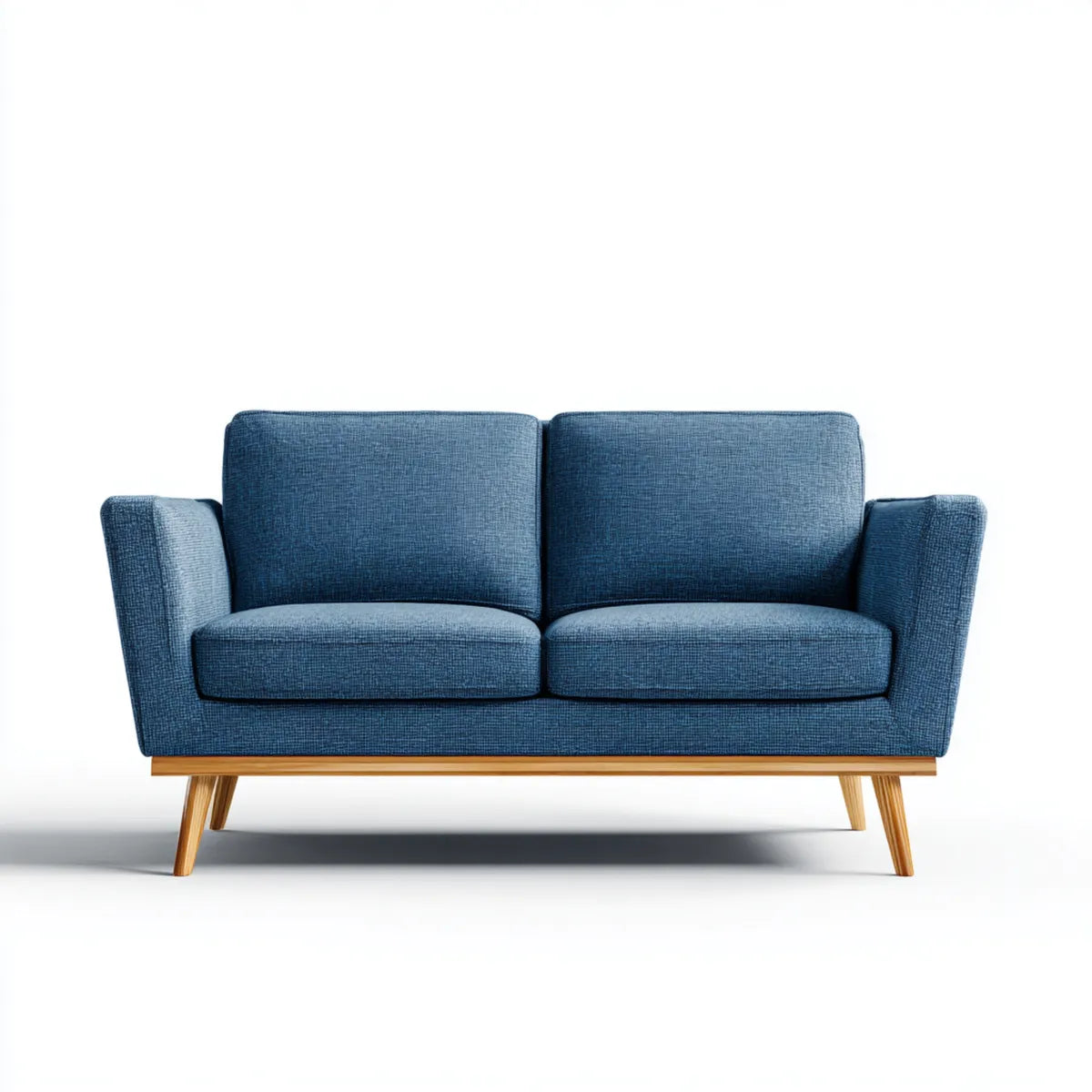 Sofa 2 poliestrowe niebieskie fotele z litymi nogami z drewna 160 x 85 x 84 cm