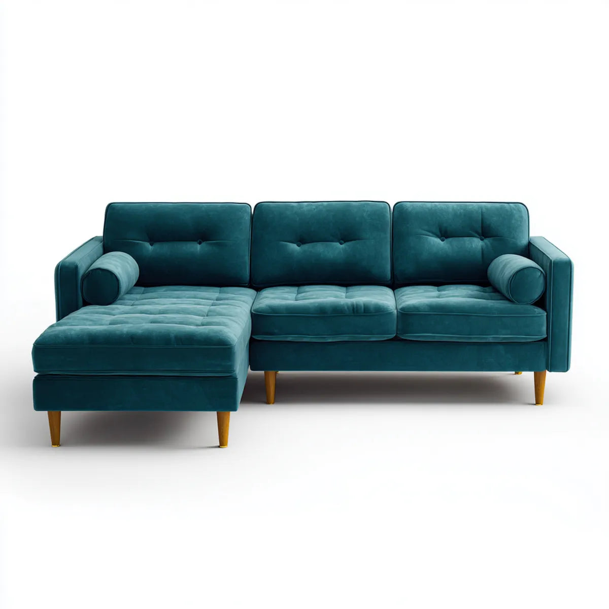 Sofa, Kanapa narożna 3 fotele z krzesełkiem na lewo, poliestrowy aksamit olejek 250 x 155 x 85 cm