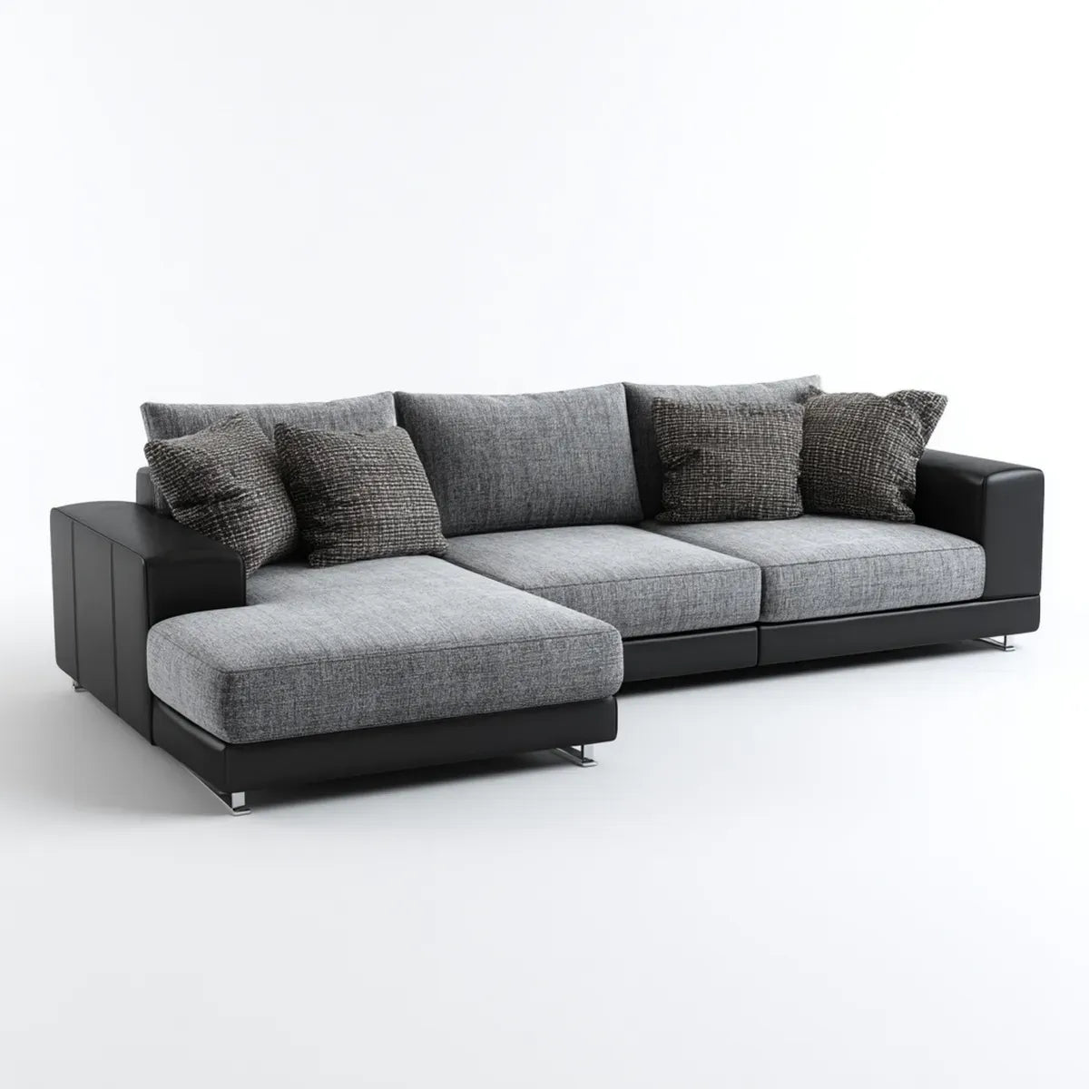 Sofa, Kanapa narożna z lewej strony ottomana szary czarny 280 x 170 cm Sztuczna skóra Polyester kształt litery L