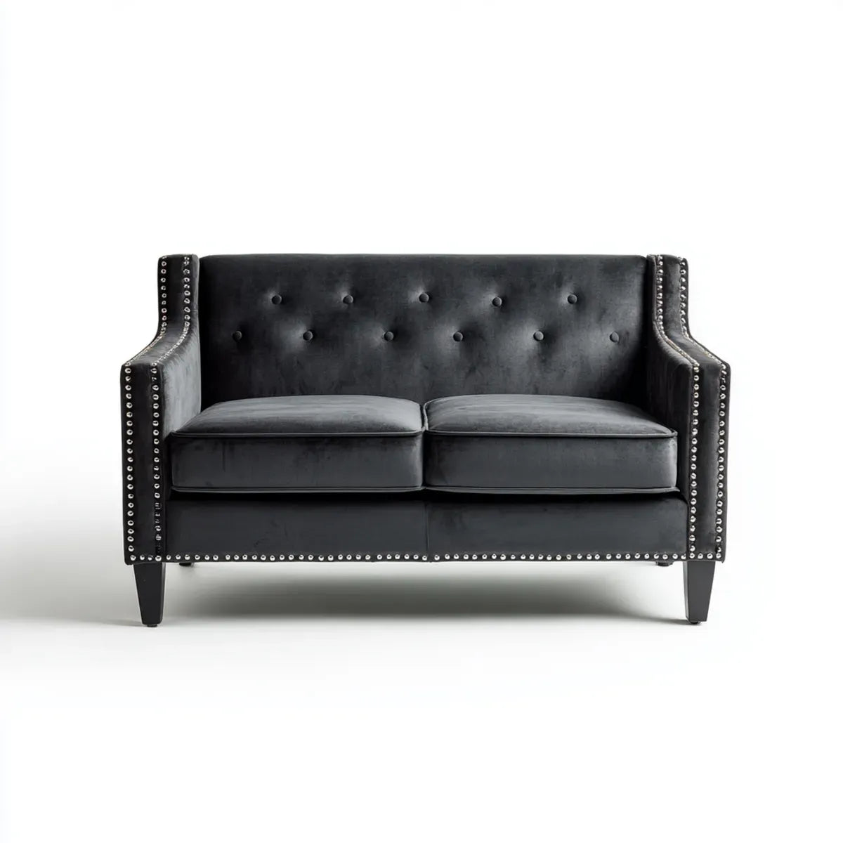 Sofa 2 czarne poliestrowe aksamitne fotele z prostokątnym oparciem 150 x 90 x 98 cm