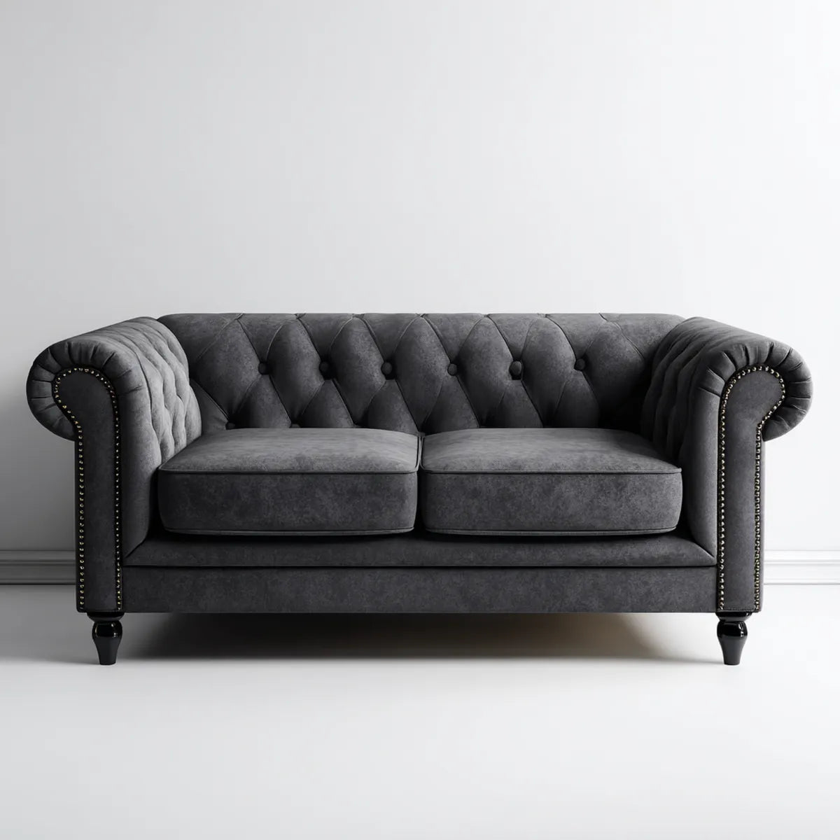 Sofa, Chesterfield szara sofa antracytowa w prostokątnym poliestrowym mikrofibrze 180 x 85 x 75 cm