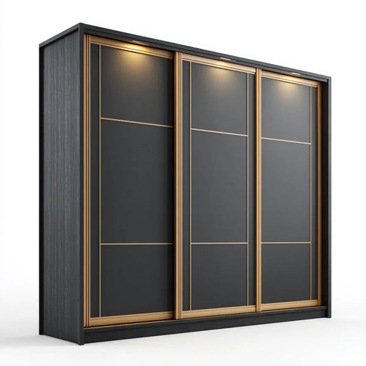 Szafa 3-drzwiowa przesuwne czarne złoto 240 x 60 x 220 cm prostokątne MDF