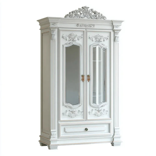 Szafa z 2 drzwiami z białymi lusterkami 120 x 60 x 220 cm MDF i szkło