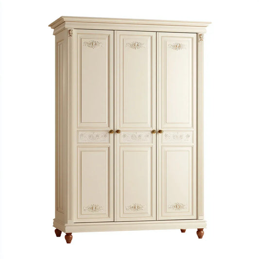 Szafa na ubrania 3 drzwi z kości słoniowej 180 x 60 x 220 cm w MDF i prostokątnym drewnie litym