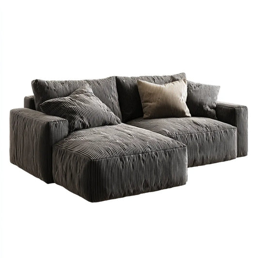 Sofa, Rożna sofa 3 miejsca szary antracyt w aksamicie z żeberkami poliestrowymi 220 x 155 x 85 cm