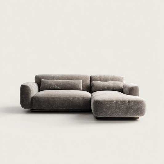 Sofa, Kanapa narożna z krzesełkiem z prawej szarej części w poliestrowej cynilii 280 x 105 x 75 cm
