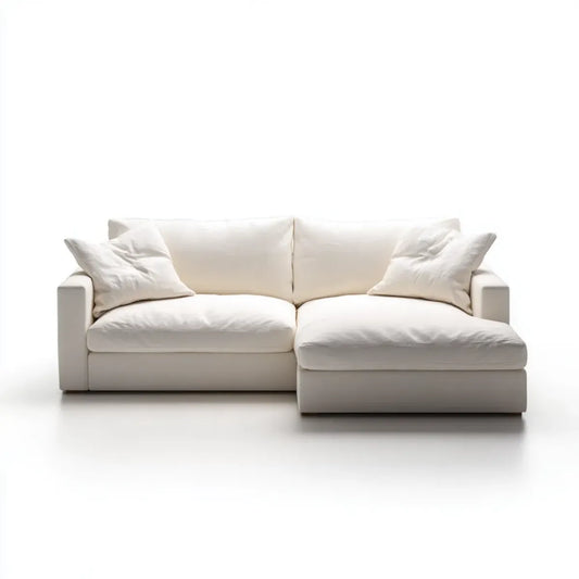 Sofa narożna 3 fotele z krzesełkiem z łokciem w prawej kości słoniowej 230 x 150 x 85 cm w poliestrze L