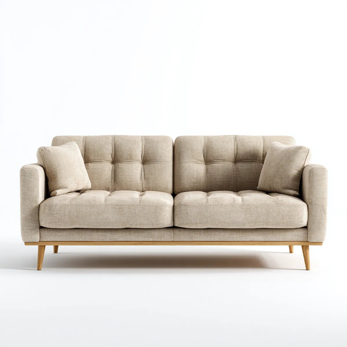 Sofa, 3 beżowe sofa 210 x 90 x 85 cm w kształcie prostokątnym z poliestru i litego drewna