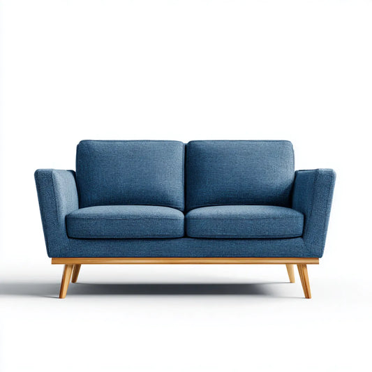 Sofa 2 poliestrowe niebieskie fotele z litymi nogami z drewna 160 x 85 x 84 cm