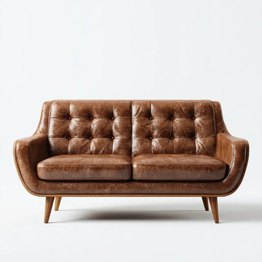 Sofa 2 brązowe siedzenia ze skóry syntetycznej PU z tyłu kapitonné 165 x 84 x 88 cm