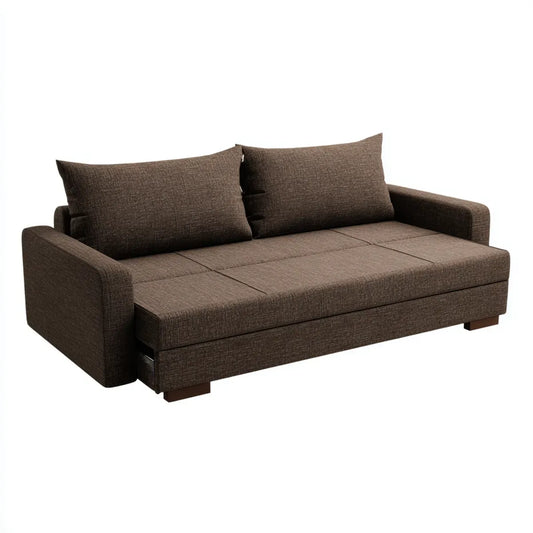 Sofa, Łóżko sofa 3 miejsca wyjmowane brązowe 200 x 95 x 85 cm w prostokątnym poliestrze