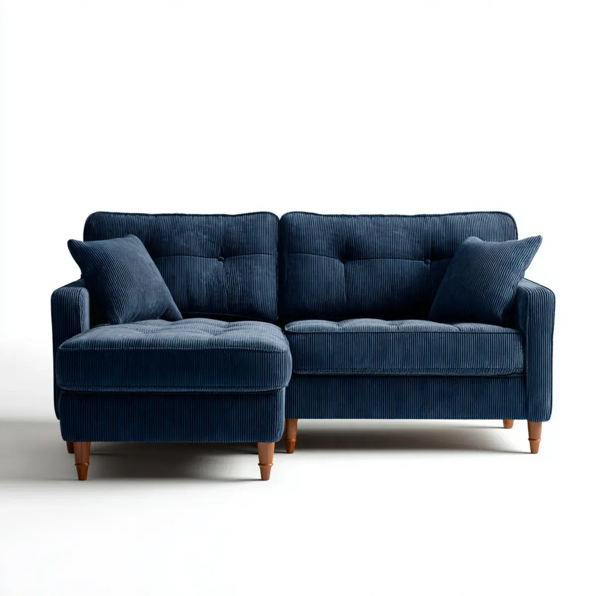 Sofa z krzesełkowym longiem pozostawiła 3 niebieskie miejsca w poliestrze na żebrach 220 x 150 x 88 cm