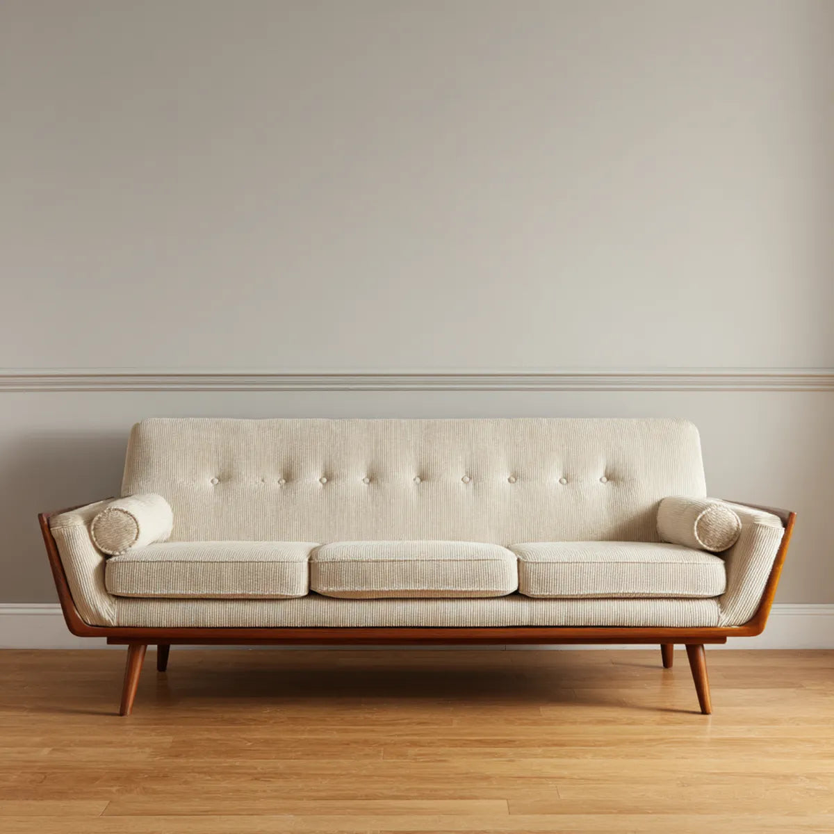 Sofa, 3 fotela w poliestrowym aksamicie z prostokątną ramką z litego drewna 220 x 82 x 86 cm