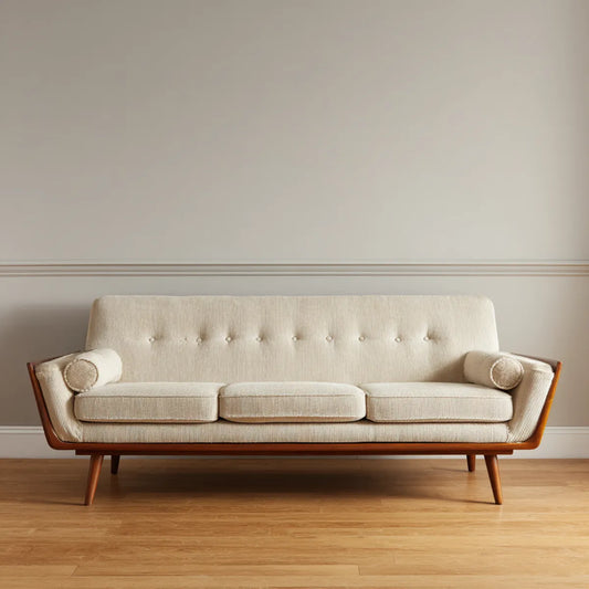 Sofa, 3 fotela w poliestrowym aksamicie z prostokątną ramką z litego drewna 220 x 82 x 86 cm