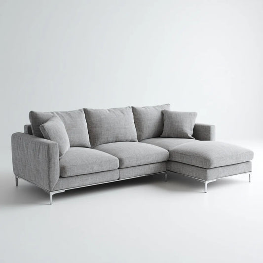 Sofa, Kanapa narożna z prawym szarym półwyspem 250 x 160 x 85 cm w kształcie poliestru L