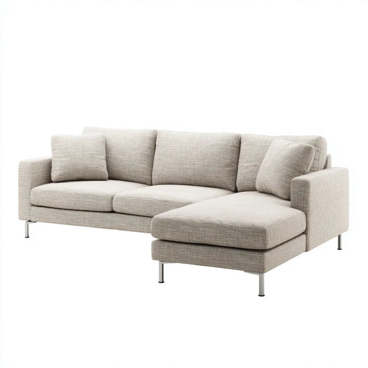 Sofa, Kanapa narożna z szewcem z prawej beżowej 260 x 160 x 85 cm poliestrowego kształtu L
