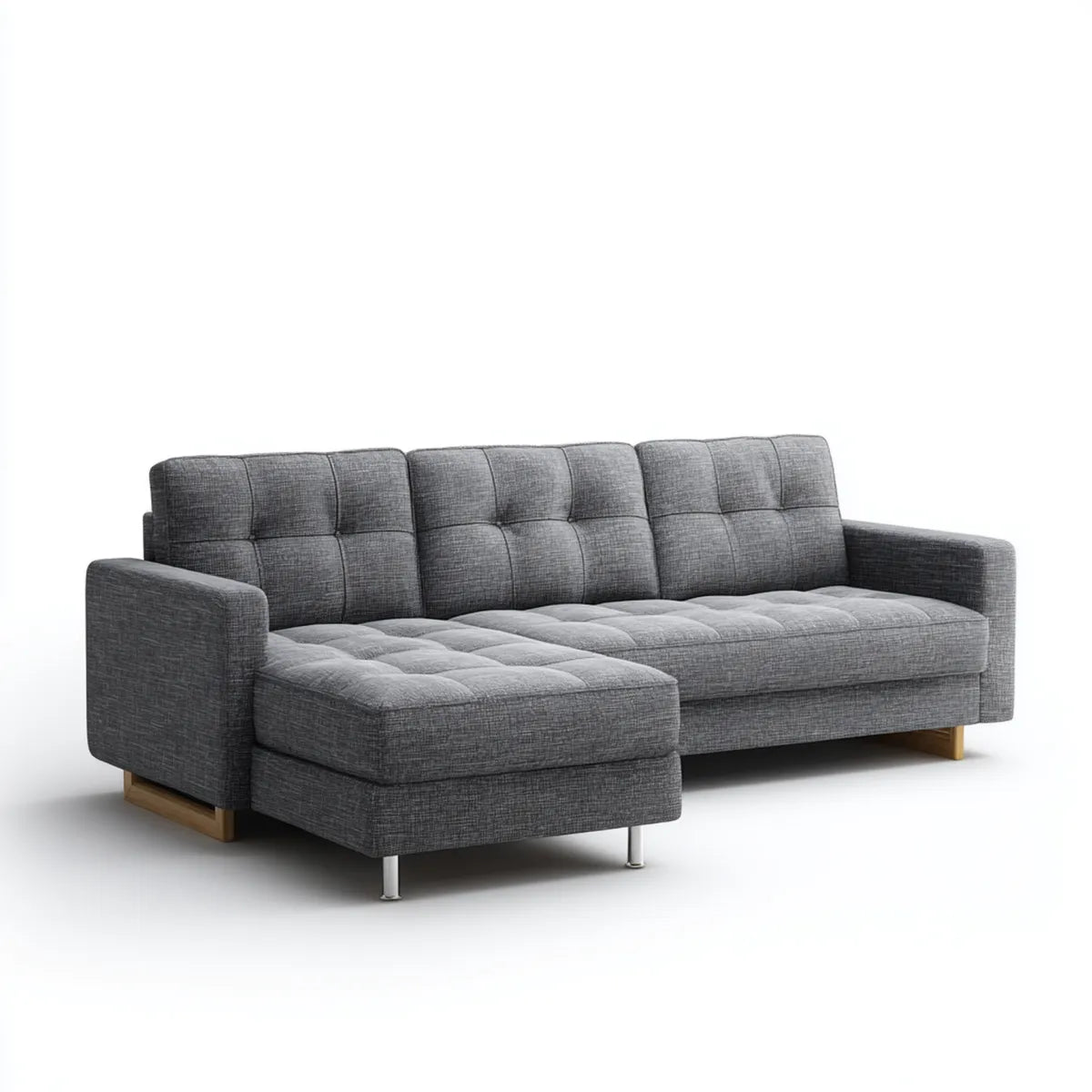 Sofa, Kanapa narożna z krzesełkiem z lewej szarej, 250 x 150 x 85 cm w kształcie poliestru L
