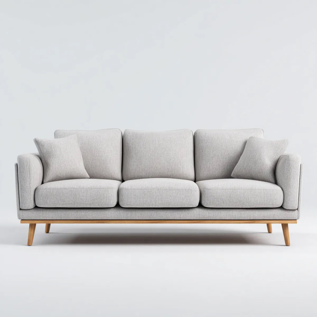 Sofa, 3 sofa jasnoszara 210 x 90 x 85 cm w poliestrze z prostokątnymi nogami z litego drewna