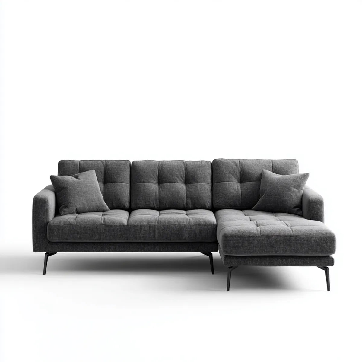 Sofa, Kanapa narożna z krzesełkiem z czarnym szarym barwą 260 x 160 x 85 cm w poliestrowym kształcie litery L