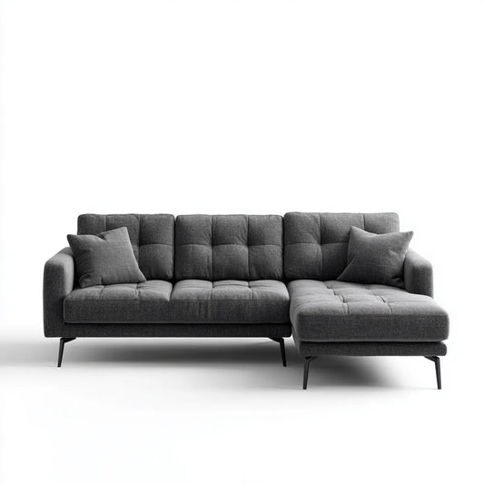 Sofa, Kanapa narożna z krzesełkiem z czarnym szarym barwą 260 x 160 x 85 cm w poliestrowym kształcie litery L