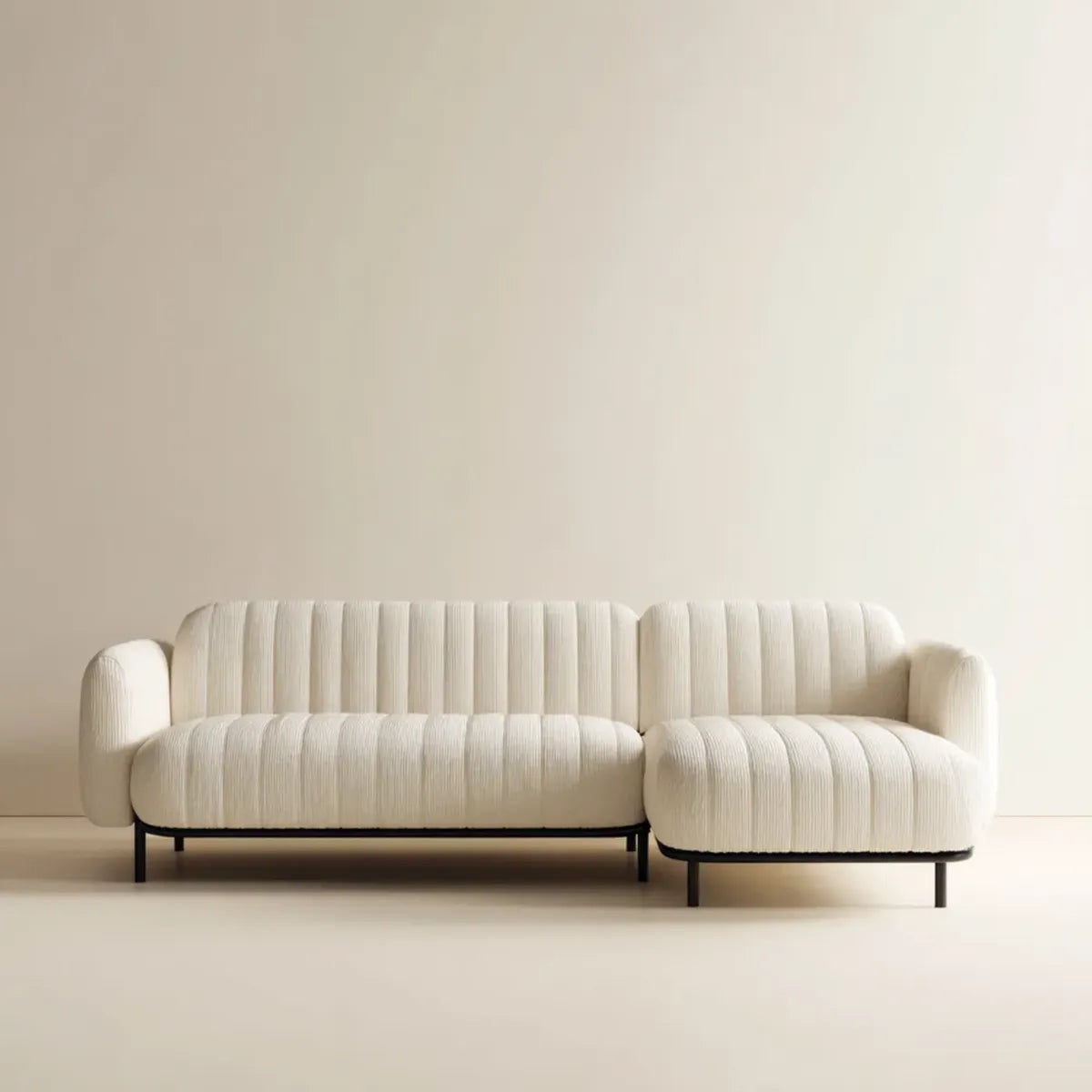 Sofa, Modułowa kanapa kątowa 3 fotele z kości słoniowej 260 x 160 x 78 cm w poliestrze z krzesełkowym długiem