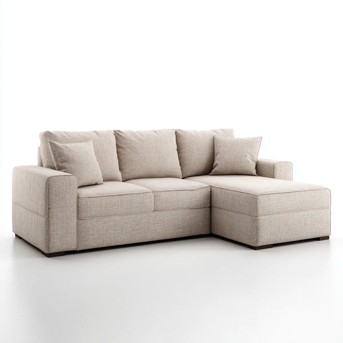 Sofa, Kanapa narożna z szewcem z beżowym krzesełkiem 250 x 160 x 85 cm w poliestrze 3 fotele