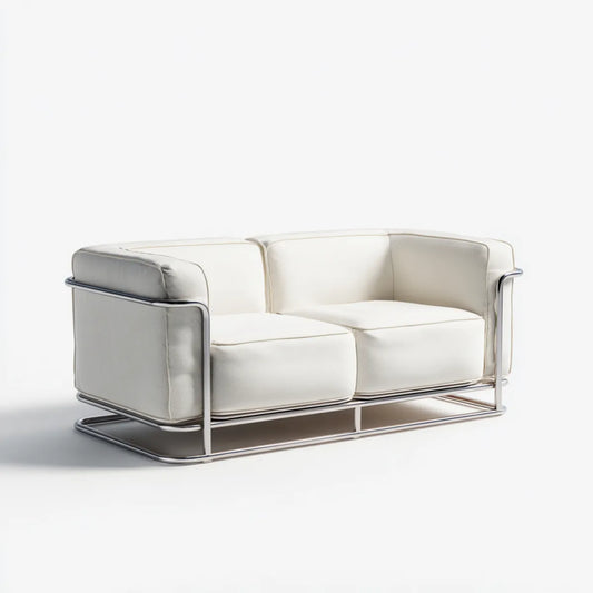 Sofa, Dwufotelik śmietana 160 x 85 x 75 cm w poliestrze o strukturze ze stali nierdzewnej prostokątna kształt