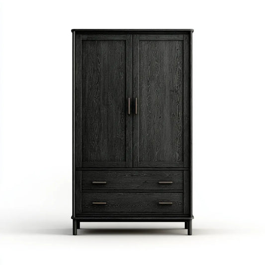 Szafa sypialna 2 drzwi 2 szuflady czarne 100 x 55 x 200 cm fornir MDF prostokątna dąb