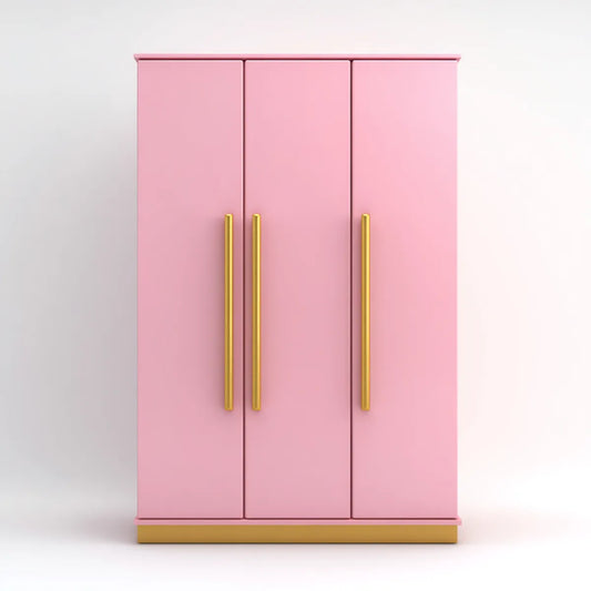 Szafa 3 różowe drzwi szafa ze złotymi rękojeściami MDF 120 x 50 x 180 cm