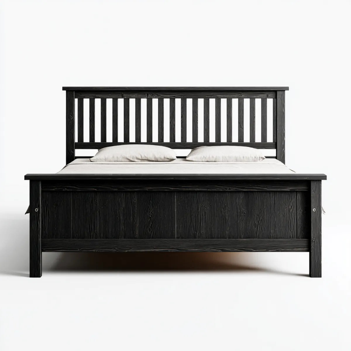 Łóżko dwuosobowe, Czarne podwójne łóżko 160 x 200 cm w litym drewnie sosnowym z złoconą deską rozdzieloną
