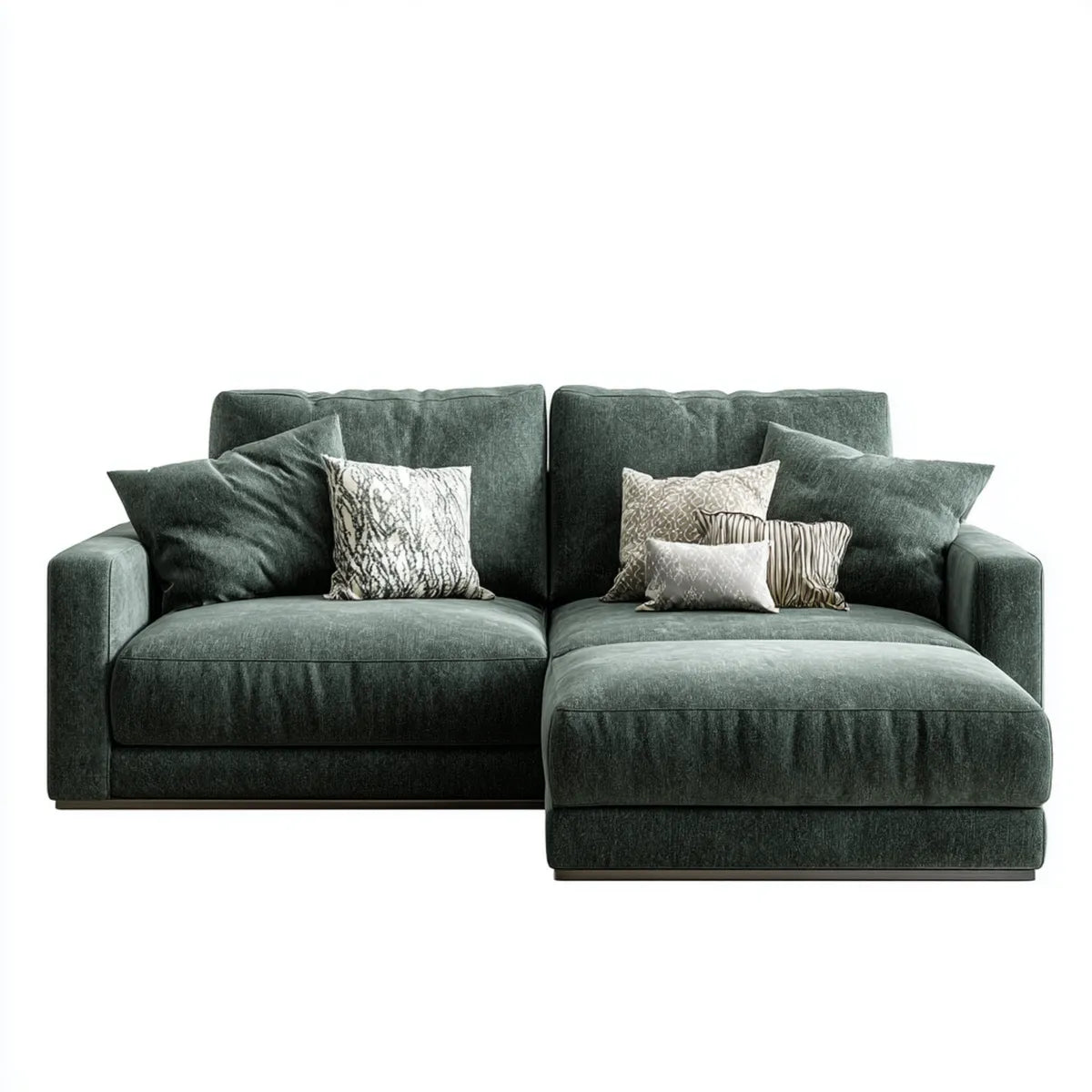 Sofa, Kanapa narożna z prawym półwyspem oleju zielonego w aksamicie poliestrowym do 290 x 170 x 85 cm
