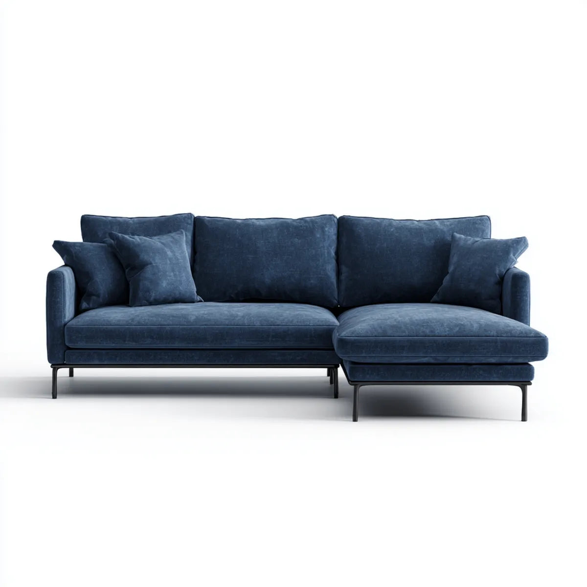 Sofa, Kanapa narożna 4 niebieskie miejsca w aksamicie poliestrowym 260 x 160 x 85 cm