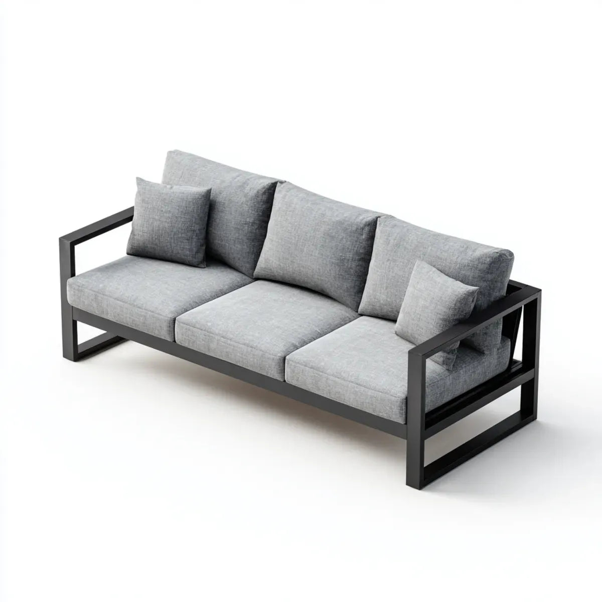 Sofa, 3 fotele szara sofa ze stalową konstrukcją 200 x 80 x 75 cm