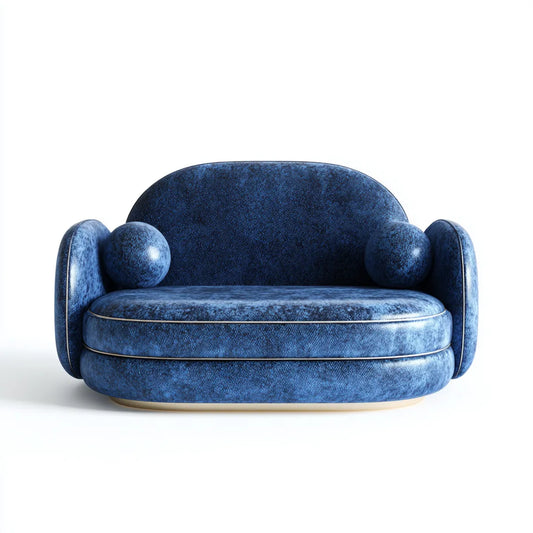 Sofa, Niebieska, poliestrowa, aksamitna sofa o okrągłym kształcie 150 x 85 x 78 cm