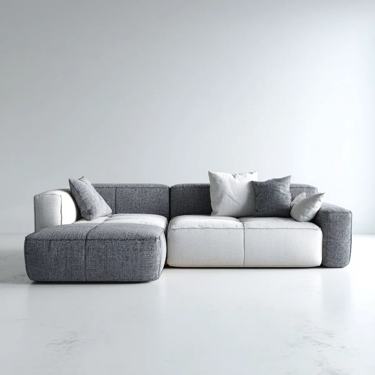 Sofa, Kanapa narożna 3 fotele z krzesełkiem z lewej i białej szarej, 280 x 160 x 75 cm w poliestrze L