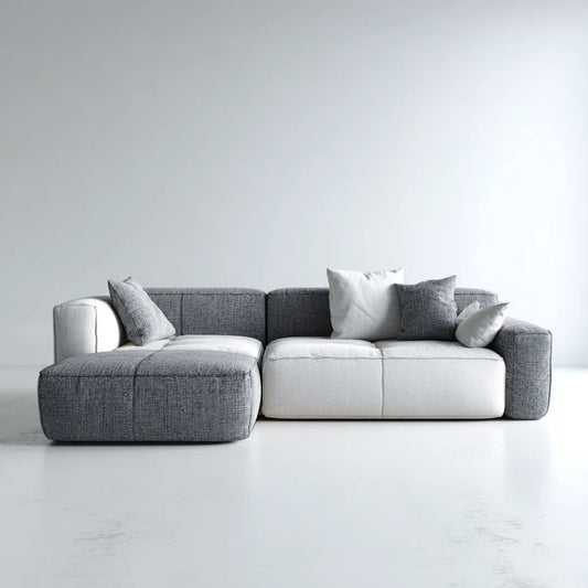 Sofa, Kanapa narożna 3 fotele z krzesełkiem z lewej i białej szarej, 280 x 160 x 75 cm w poliestrze L